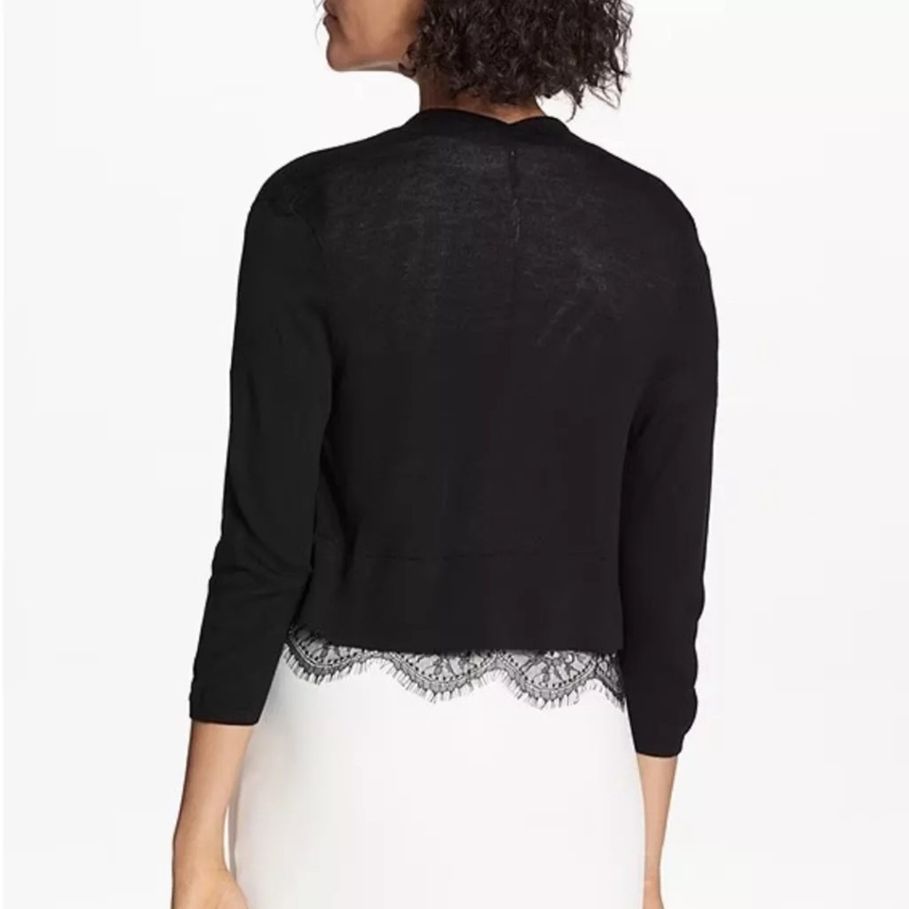 Tommy Hilfiger Cardigan Top Sz S Black Lace Trim Crop Dark Alternative Cottage
